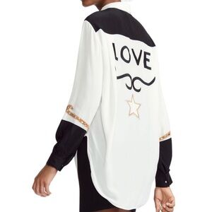 NWT $340 Maje 1 Chesti Western-Inspired Love Shirt Embroidery Long-sleeve Top